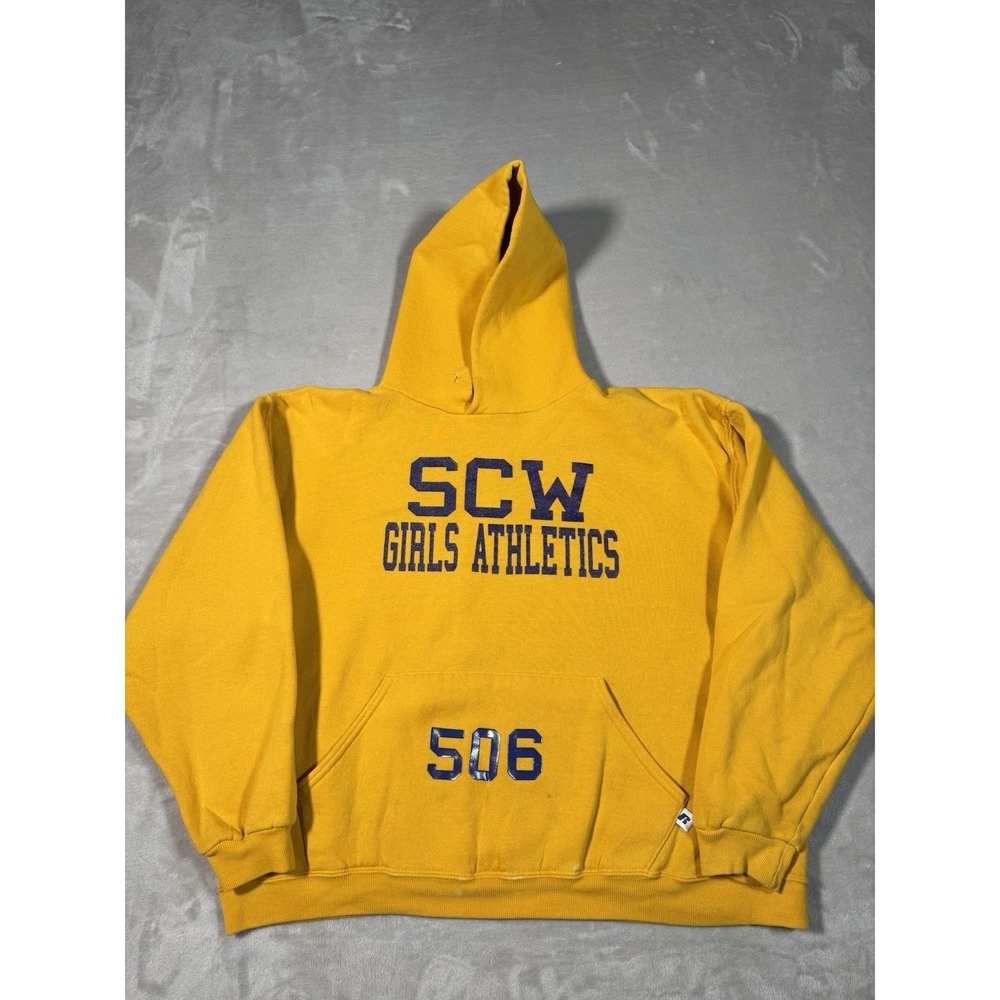 Vintage Russell Athletic Hoodie Size Large Yellow Girls Track